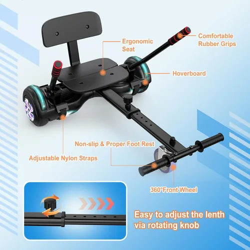 Miniatura 5 de LIEAGLE Hoverboard - Patineta autoequilibrante de 16.5 cm, 6.5 pulgadas, con ruedas Bluetooth, luces LED, para niños y adultos B05-Negro con kart