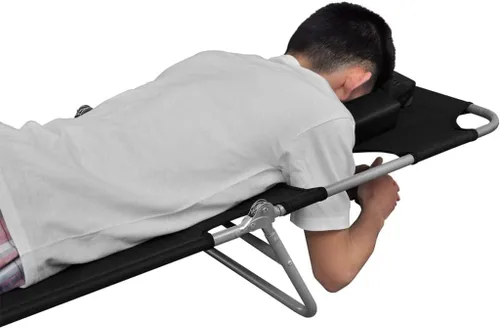 Miniatura 5 de Sillas de playa ligeras para adultos, tumbona plegable con cojín para la cabeza, acero recubierto de polvo, negro, sillón reclinable de campamento