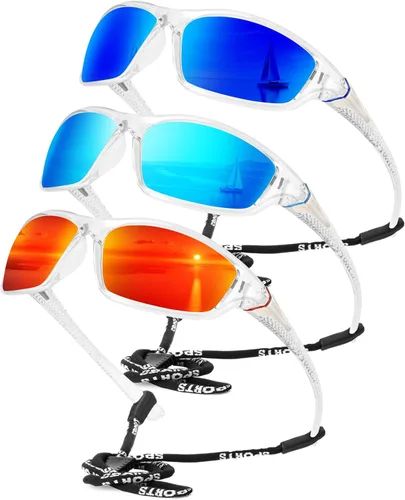 Miniatura 49 de KALIYADI 4 Pack Polarized Sunglasses-Men Sports Sun-glasses: Mens Sunglasses UV Protection for Fishing Driving Cycling A03-negro/Azul oscuro/Rojo