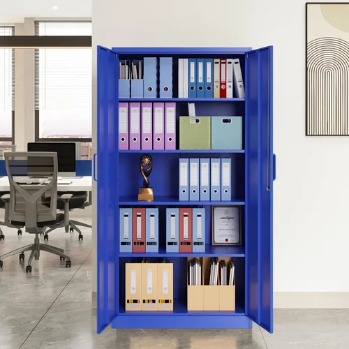 Miniatura 7 de Gabinete de almacenamiento de metal para garaje, gabinete de almacenamiento con bloqueo de 71 pulgadas con 2 puertas y 4 estantes ajustables, Azul