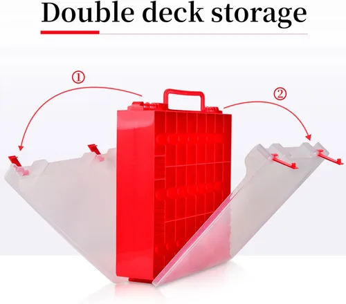 Miniatura 2 de FULLCASE Organizador de juguetes de almacenamiento compatible con Hot Wheels Car, contenedor para coches de fósforos, mini juguetes, muñecas Rojo