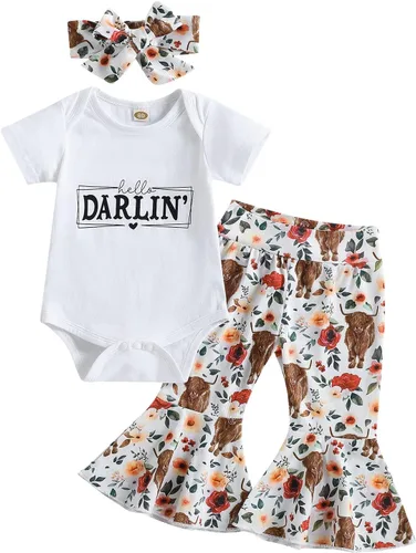 Miniatura 30 de Sejardin Ropa de verano para bebé y niña, recién nacida, manga corta, con letras, mameluco elástico con diadema