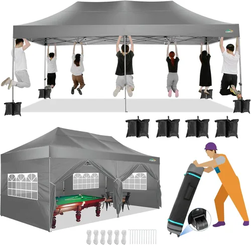 Miniatura 13 de COBIZI Toldo de 10 x 20 pies con paredes laterales, carpa de fiesta resistente para fiestas, bodas, tienda de campaña portátil plegable fácil