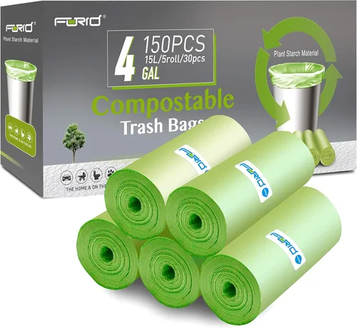 Miniatura 9 de FORID Bolsas de basura compostables de 2.6 galones, 150 unidades, 5 rollos, bolsas de basura verdes, pequeñas, duraderas, gruesas, sin perfume, 10