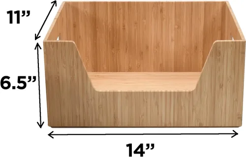 Miniatura 2 de MobileVision Caja de almacenamiento de bambú con organizador apilable frontal abierto para usar en armarios, dormitorios, cocinas, hogar y oficina