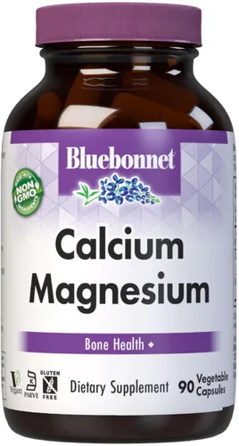 Bluebonnet Nutrition Calcio y magnesio, salud ósea*, sin OMG, vegano, certificado Kosher, sin gluten, sin soja, 90 cápsulas vegetales, 30 porciones