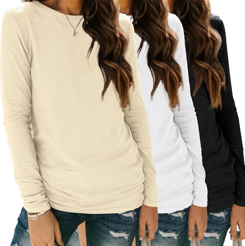 Miniatura 18 de SUNBS Paquete de 3 camisas de manga larga para mujer, ajuste holgado, ropa de otoño, ropa de moda 2025, camisetas básicas de entrenamiento, trajes