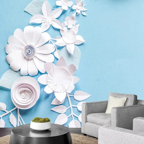Miniatura 12 de NWT Calcomanía removible de pared/mural blanco pastel azul margarita, naturaleza, desierto, arte digital, arte moderno, decorativo, floral