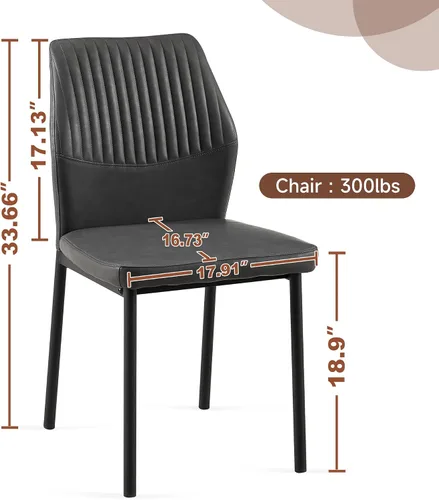 Miniatura 5 de Juego de 2 sillas de comedor modernas, de piel sintética, cómodas, tapizadas, para comedor, cocina, con patas de metal negro para sala de estar