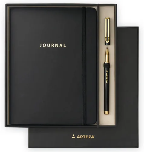 Miniatura 10 de ARTEZA Juego de regalo de diario, 6 x 8 pulgadas, cuaderno de 96 hojas con papel rayado de doble cara y 1 bolígrafo de tinta negra, diseño en blanco