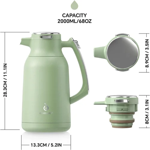 Miniatura 5 de IDEUS Jarra térmica para café 68oz (2,000ml), Jarra de acero inoxidable de doble pared aislada al vacío, Jarra de agua, servidor de café