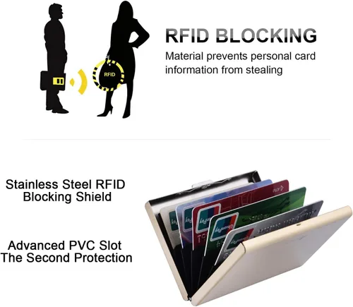Miniatura 36 de BONSYL® Soporte para tarjetas de crédito, cartera delgada de metal con bloqueo RFID, con 6 ranuras para tarjetas, para mujeres y hombres.