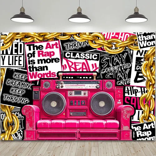 Miniatura 10 de HANYING HY070YL - Telón de fondo de hip hop de los años 90, música clásica retro, música rock, fotografía de moda, pancarta de fiesta de graffiti