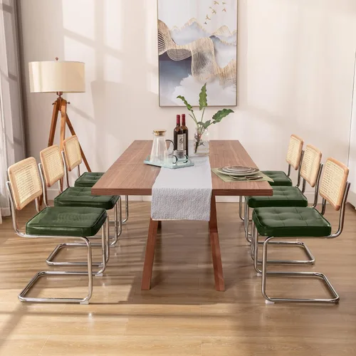 Miniatura 25 de Zesthouse Juego de 4 sillas de comedor de ratán natural, sillas de comedor modernas de mediados de siglo con respaldo de madera maciza y base
