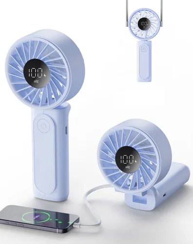 Peiyuu Ventilador portátil, recargable de 4000 mAh, mini ventilador de escritorio plegable de 180° con 6 velocidades de viento, pantalla digital