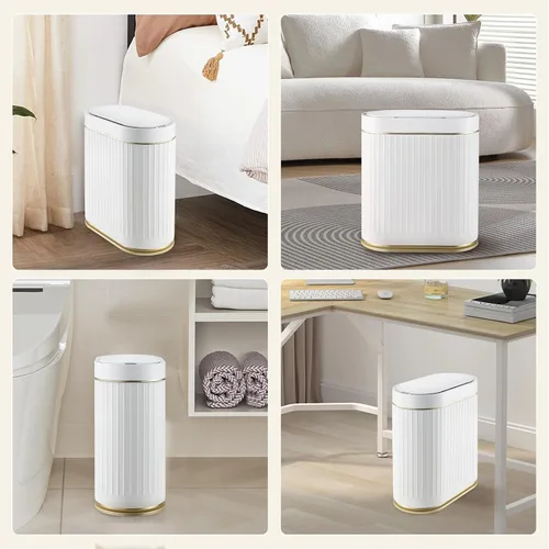 Miniatura 7 de ELPHECO Cubo de Basura para Baño de 2 Galones Cubo de Basura Inteligente de Plástico Impermeable 7.5L Cesto de Basura Decoración de Baño Cubo de Oro