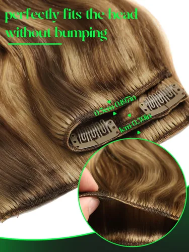 Miniatura 4 de Anrosa Extensiones de cabello humano de 18 pulgadas con clip P #4/27, onda natural, cabello humano Remy real, color piano #4 con color rubio fresa