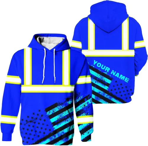 Miniatura 9 de Sudadera con Capucha de Alta Visibilidad con Bandera de EE.UU. de Color Personalizado para Hombres y Mujeres con Cintas Reflectantes, Ropa