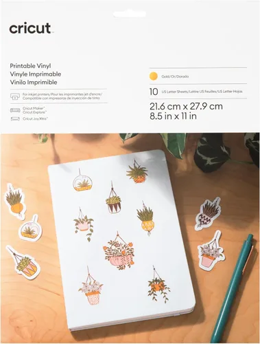 Cricut Vinilo imprimible 10 unidades, Vinilo imprimible para etiquetas adhesivas de letras y decoración, Papel de vinilo para impresora de inyección