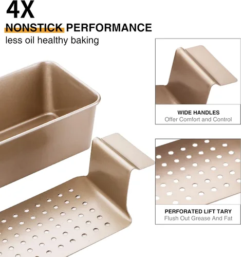 Miniatura 5 de HONGBAKE Sartén para pastel de carne con bandeja de drenaje, moldes para pan de 9 x 5 con inserto, pan de carne antiadherente para hornear, reduce