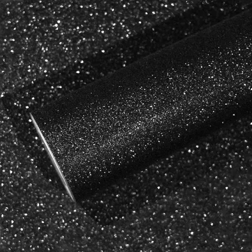 VEELIKE Papel Tapiz Negro con Purpurina Despegar y Pegar Papel de Contacto con Purpurina Negra Brillante para Gabinetes Paredes 15.7''x118''