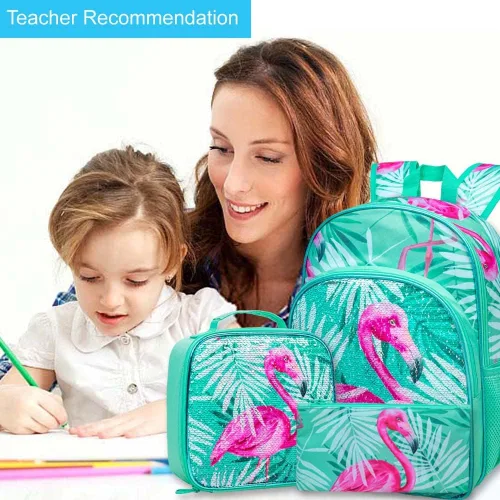 Miniatura 4 de gxtvo Mochila de 3 piezas, 16 pulgadas con lentejuelas y lonchera