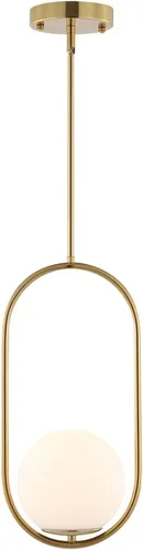 Miniatura 16 de BYOLIIMA Lámpara Colgante Moderna de Globo Níquel Cepillado Candelabro 1-Luz Mediados de Siglo Luminaria Colgante de Techo Pantallas de Vidrio