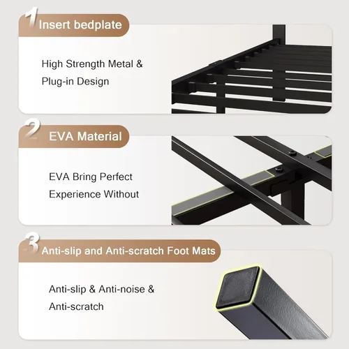 Miniatura 5 de Einhomn - Base de cama de tamaño completo de metal, cama de plataforma con cabecera tapizada con botones, 30 cm de almacenamiento debajo de la cama