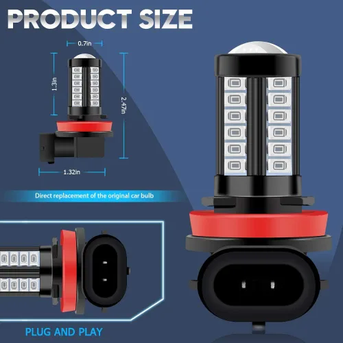 Miniatura 2 de Bombillas LED antiniebla H11 H8, color azul, superbrillantes 33-SMD, repuesto para automóvil, camión, luz diurna, luz antiniebla DRL de 12 V, 2