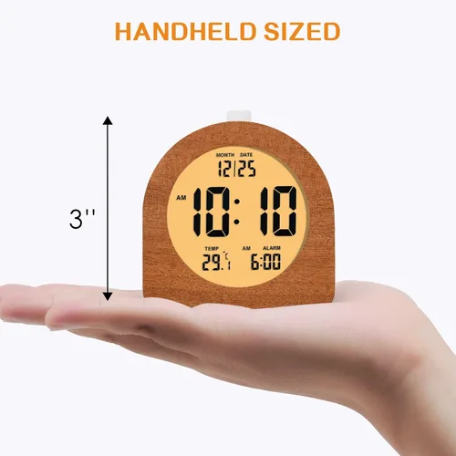 Miniatura 7 de Plumeet Reloj Despertador Digital de Madera para Dormitorios, Reloj Despertador de Madera de 4'' a Batería con Repetición y Luz Nocturna, Reloj