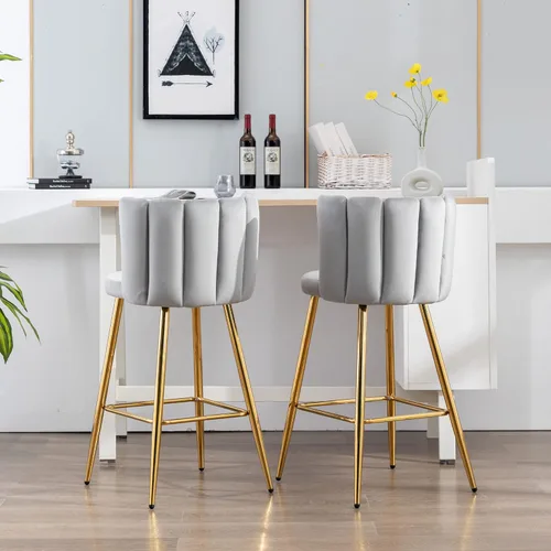 Miniatura 8 de Velvet - Taburetes de bar de 30 pulgadas de altura, juego de 2 taburetes de cocina modernos tapizados, taburetes de mostrador con patas de metal