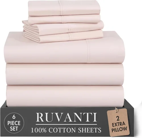 Miniatura 47 de RUVANTI 6 Piezas Sábanas de Algodón - 100% Algodón Natural Suave, Ligeras y Transpirables Sábanas de Percal Crujiente, Sábanas de Cama Tamaño Full