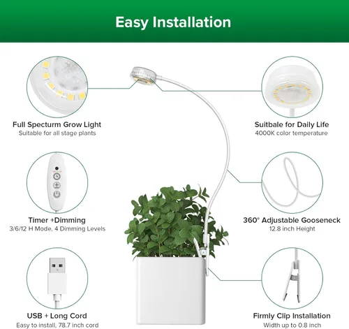 Miniatura 5 de SANSI Luces de cultivo para plantas de interior, con clip de maceta con certificación ETL, luces LED para cultivo en interiores, espectro completo