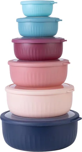 Miniatura 34 de COOK WITH COLOR - Juego de tazones de preparación profundos con tapas, para mezclar, de plástico, pequeños y apilables (color negro degradado)