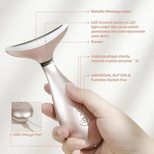 Miniatura 4 de VRAIKO Lily - Masajeador Facial de Cuello, Masajeador de Belleza para Rejuvenecimiento de la Piel, Herramienta de Spa Facial 3-en-1 para el Hogar