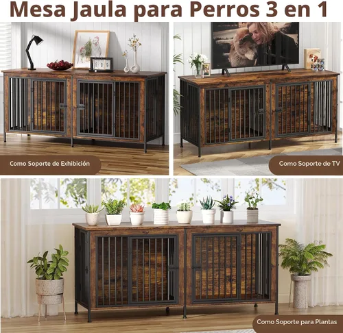 Miniatura 5 de EasyCom Mueble de jaula para perros para 1 o 2 perros, jaulas resistentes para perros individuales/dobles para perros pequeños, medianos y grandes