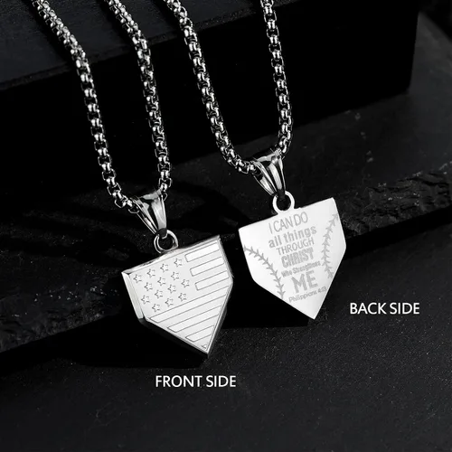 Miniatura 2 de Collar de placa de béisbol para hombre, con colgante de escudo de bandera de Estados Unidos, cadena de acero inoxidable de 22 + 2 pulgadas, joyería
