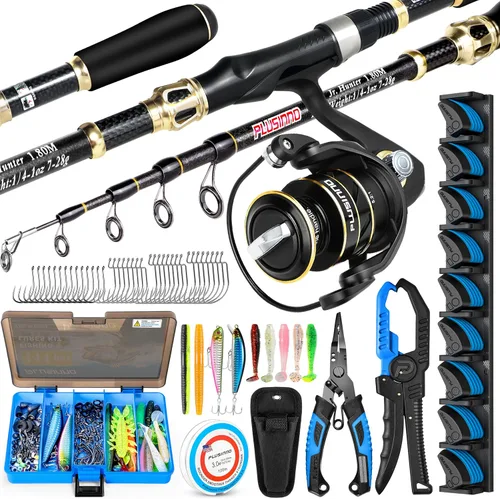 PLUSINNO Fishing Gear,Full Fishing Pole kit Include Fishing Rod and Reel Combo, Tackle Box with Fishing Lures, Fishing Accessories, Fishing