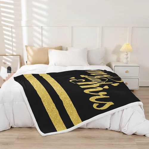 Miniatura 2 de Manfei Manta de señor y señora con purpurina dorada para sofá, manta de cama con corazones brillantes para parejas amantes y adultos, manta de forro