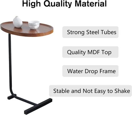 Miniatura 4 de Mesa auxiliar marrón en forma de C para sofá, mesa auxiliar única de Martini, mesa de bebida para sofá de cama, mesa de MDF resistente y patas