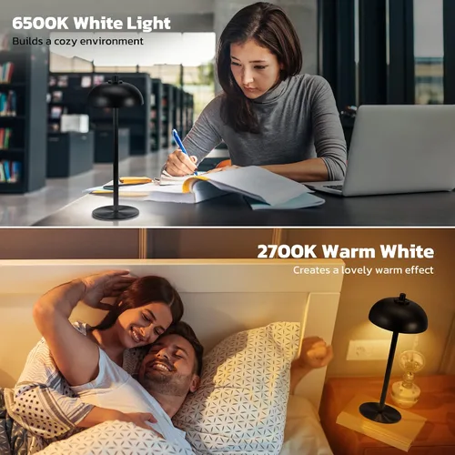 Miniatura 4 de Paquete de 2 lámparas de mesa inalámbricas recargables – Lámpara de mesa con batería de 5000 mAh, luz de mesa LED de atenuación continua de 3 Negro-2