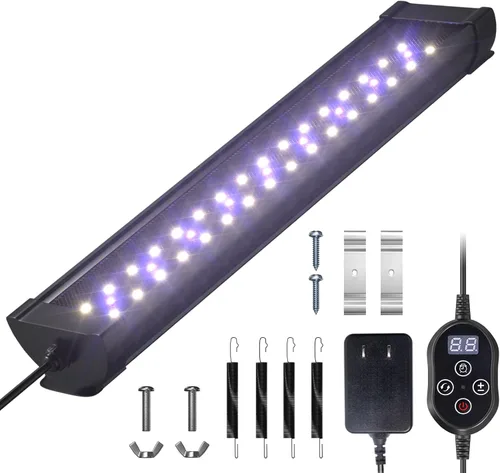 GlowUp Luz LED UVB de 12 pulgadas de atenuación de 10 W para reptiles, UVB 20.0/10.0/5.0/luz morada, 3 modos de luz, temporizador, lámpara de reptil