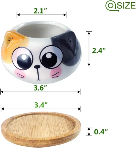 Miniatura 2 de Lindos maceteros para suculentas con bandeja de drenaje de bambú - Maceteros para suculentas de 3" con orificio de drenaje, maceteros pequeños