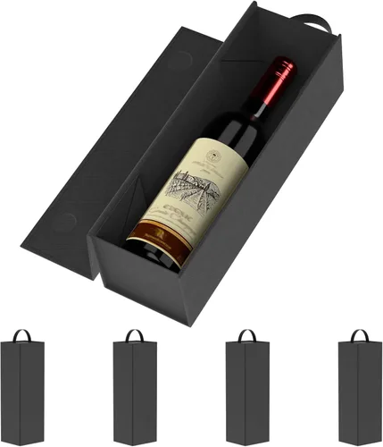 Miniatura 9 de RYDDOY Caja de regalo de vino, 12.8 x 3.7 x 3.7 pulgadas, cajas de botellas de vino negro con asa para licor y champán, cierre magnético, caja