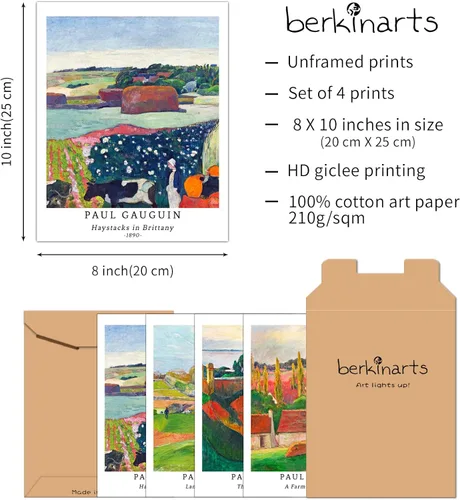 Miniatura 2 de Berkin Arts Juego de 4 impresiones artísticas de arte giclée sin marco, arte de paisaje de 8 x 10 pulgadas, decoración escolar, rústico, natural