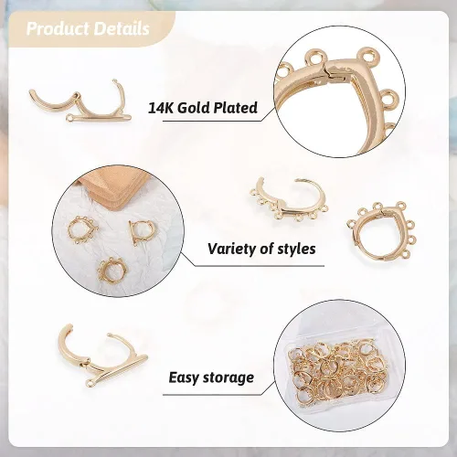 Miniatura 2 de Pandahall - 12 pares de aretes de aro chapados en oro de 14 quilates, aretes colgantes redondos dorados, aretes de latón con cierre de palanca