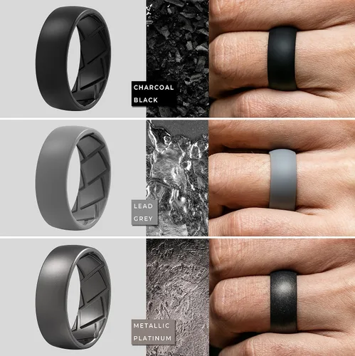 Miniatura 3 de Anillo de silicona para hombre, 0.315 in de ancho, 0.091 in de grosor