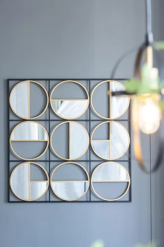 Espejo de pared negro con cuentas de metal ecléctico de 35.6 pulgadas con diseño contemporáneo para dormitorio, sala de reuniones y entrada