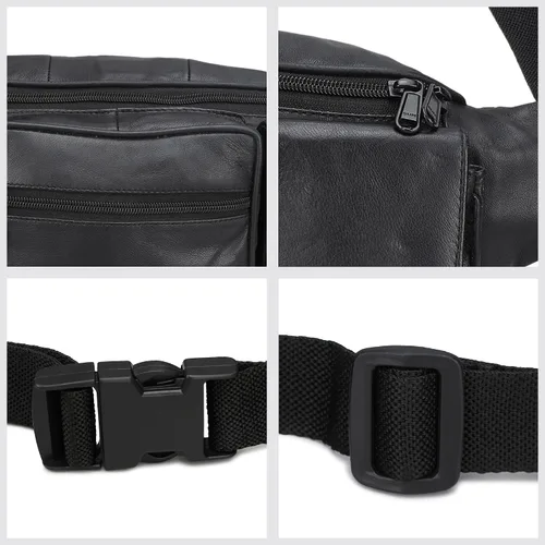 Miniatura 3 de Cangurera de Leatherboss Jumbo con bolsillos laterales Valcro, Negro