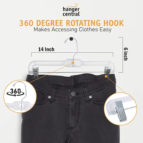 Miniatura 5 de Perchas transparentes de alta calidad para pantalones de 14 pulgadas con clips ajustables, paquete de 12 perchas para faldas que ahorran espacio